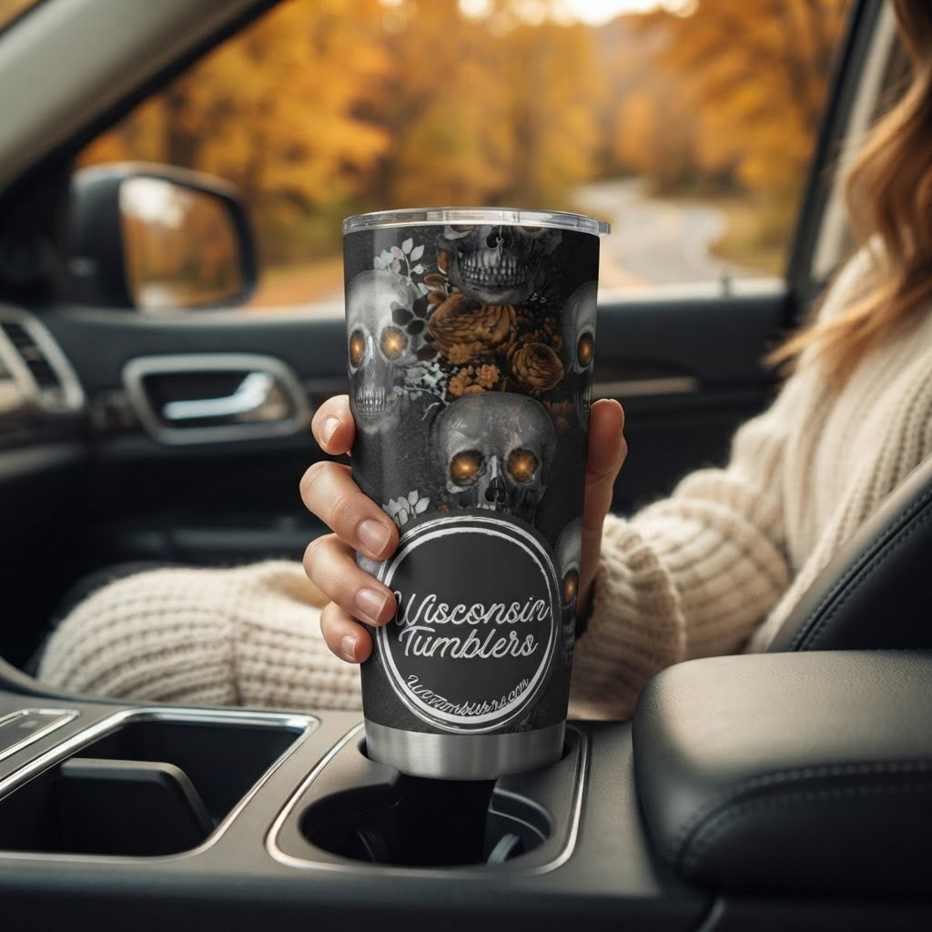 Gray Skulls - 20oz Tumbler in real life