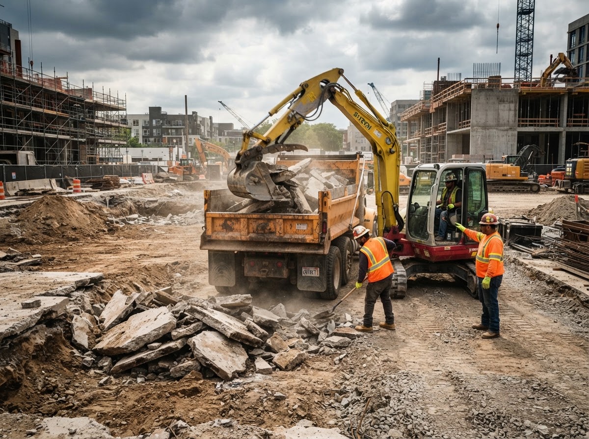 Concrete removal contractor cutting and hauling away concrete in South Florida