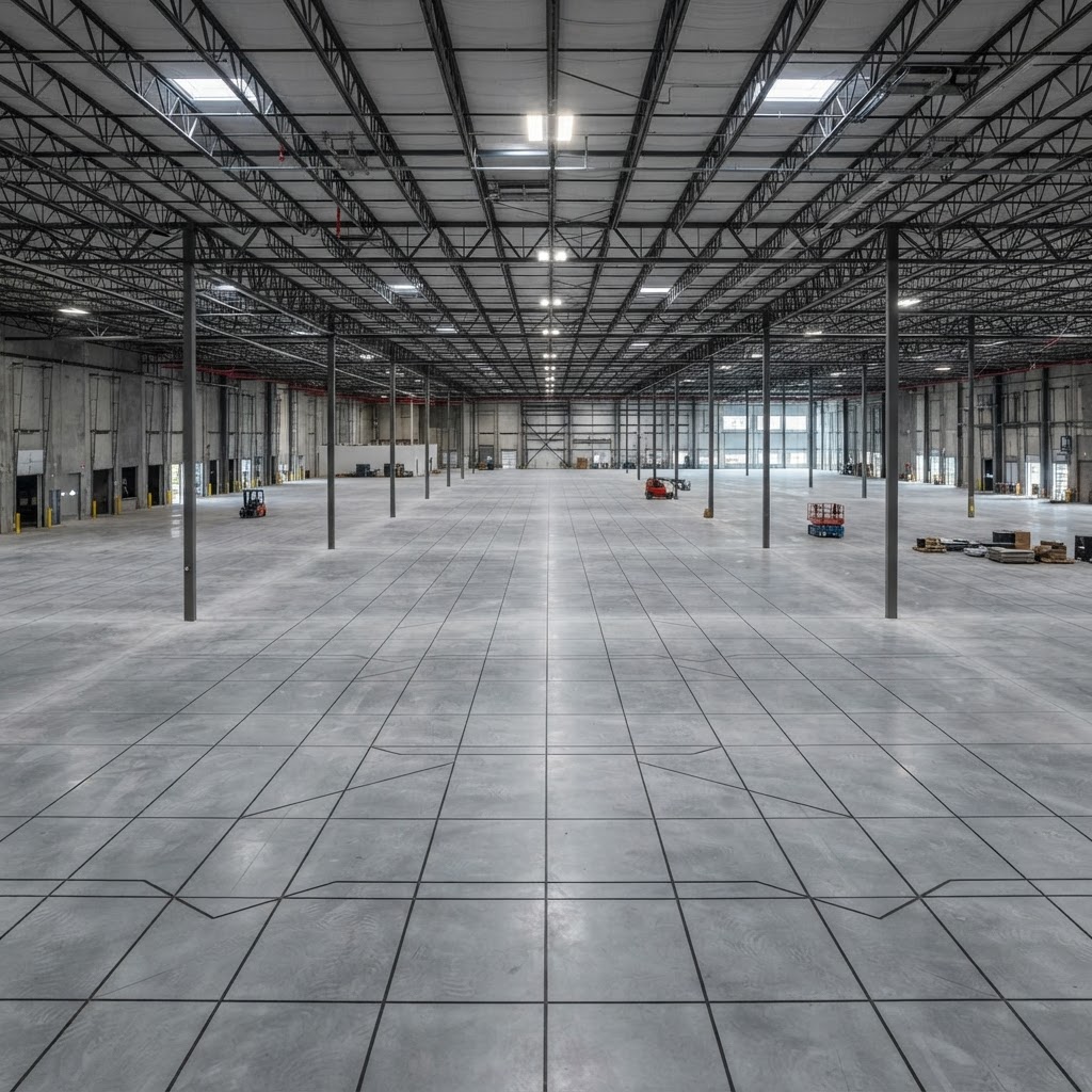 Concrete slab sawing contractor cutting an industrial warehouse floor in South Florida