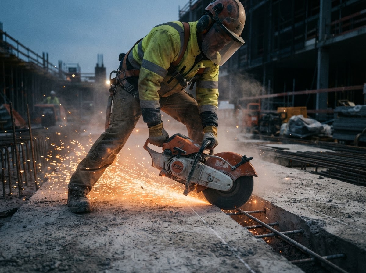 Concrete cutting contractor performing diamond saw cutting in South Florida