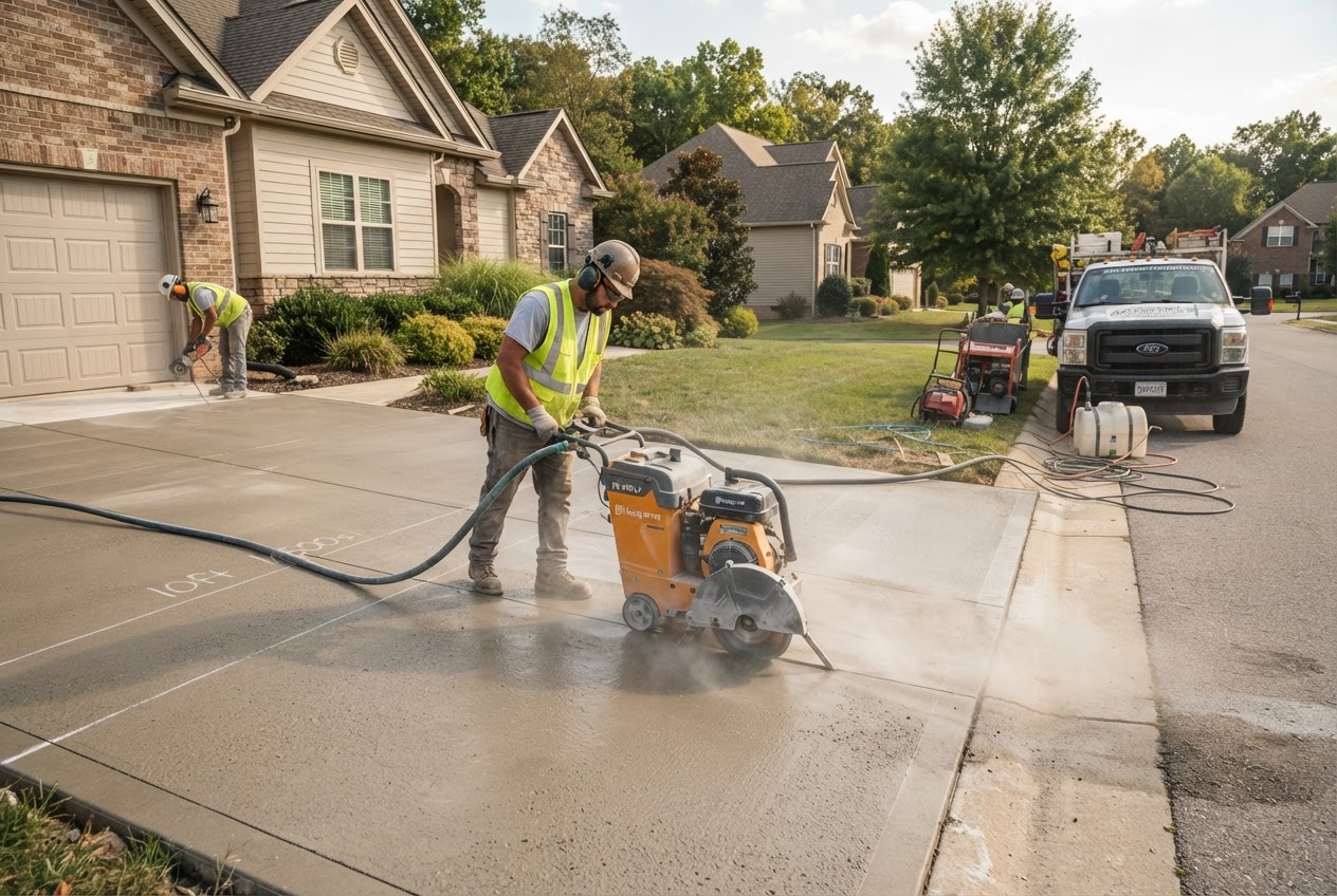 Residential concrete cutting on a driveway in South Florida