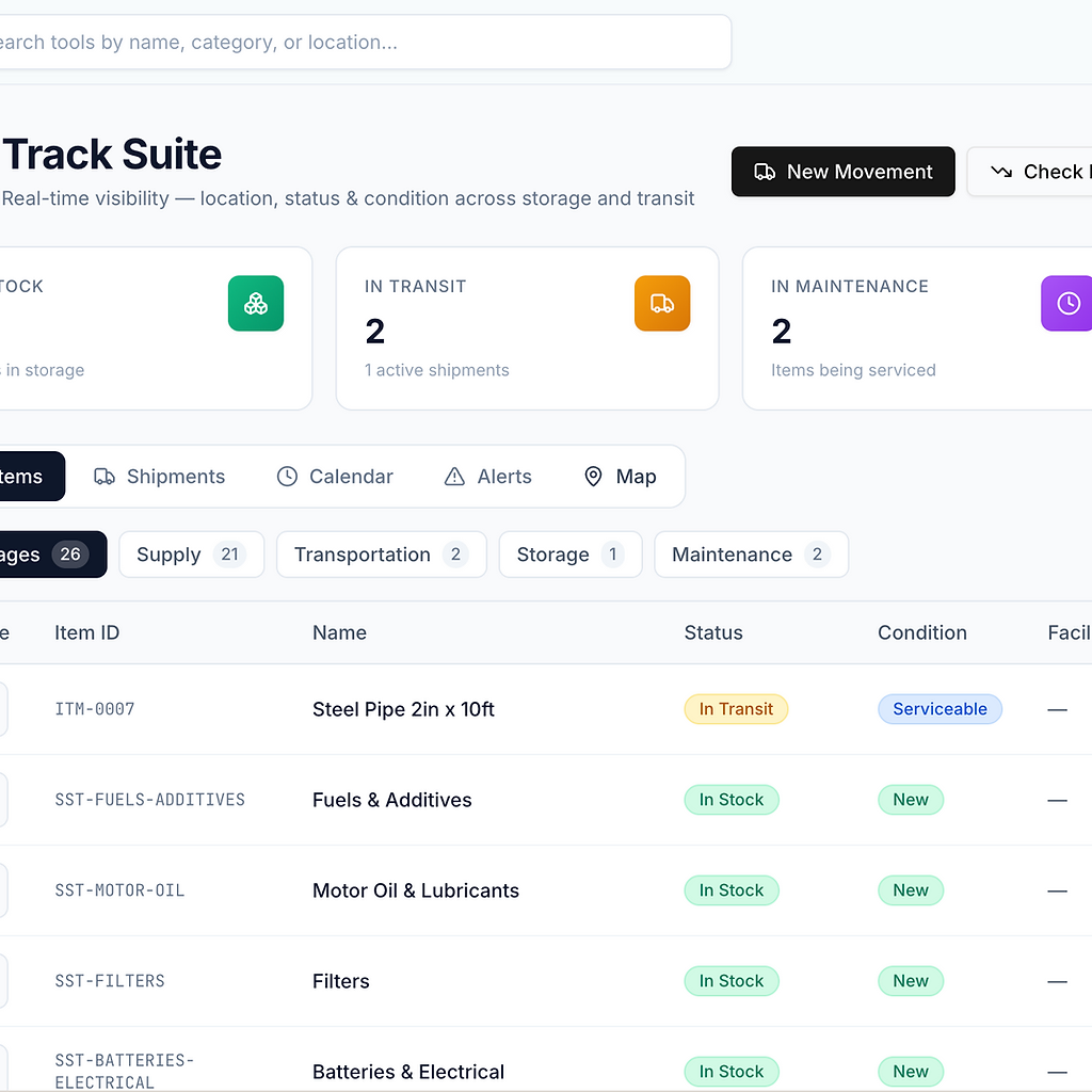 InvenLog Track Suite — live stock levels, shipment status, and reorder alerts