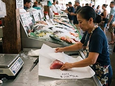 Fish by the pound, weighed and wrapped