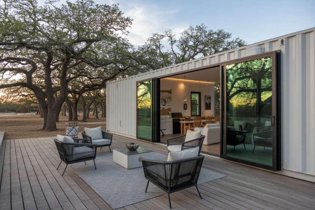 Modern container home in Houston forest setting