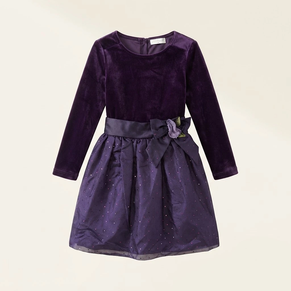 Purple Velvet and Satin Party Dress with Bow