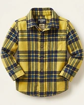 Yellow and Navy Plaid Flannel Button-Down Shirt