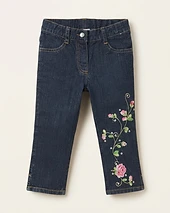 Embroidered floral dark wash jeans