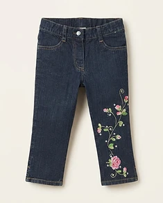 Embroidered floral dark wash jeans