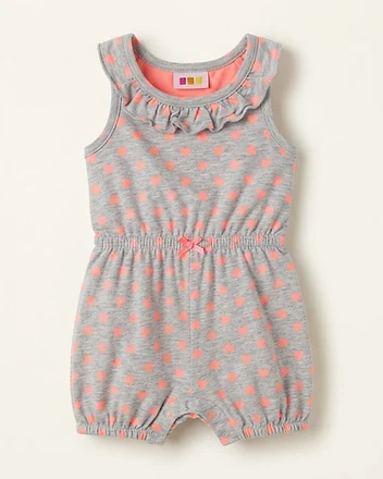 Heart Print Ruffle Bubble Romper
