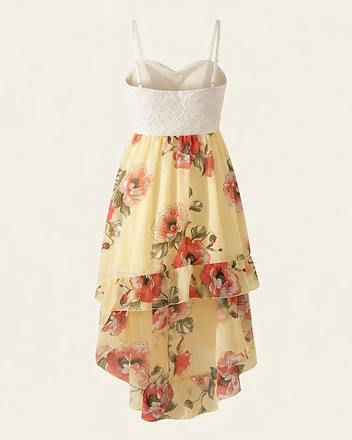 Floral Lace Bodice High-Low Dress