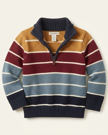 Striped Quarter-Zip Cotton Sweater