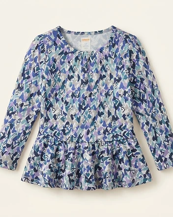 Heart Print Peplum Long Sleeve Top