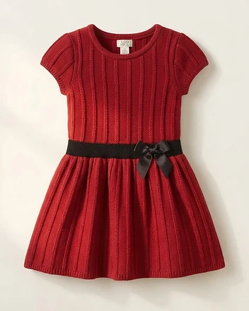 Girls Red Knit Sweater Dress with Bow Detail