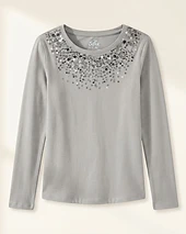 Justice Gray Long Sleeve Sequin Embellished Tee
