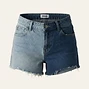 Two-Tone Raw Hem Denim Shorts