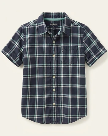 Boys Short Sleeve Plaid Button-Down Shirt