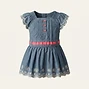 Chambray embroidered dress with pink ribbon detail