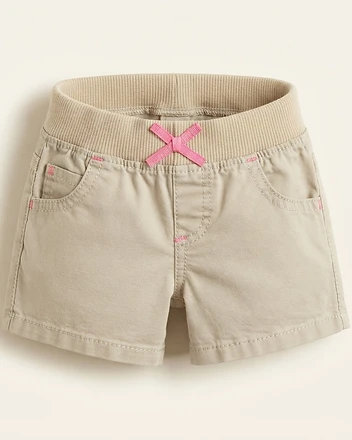 Jumping Beans Tan Cotton Shorts with Pink Bow