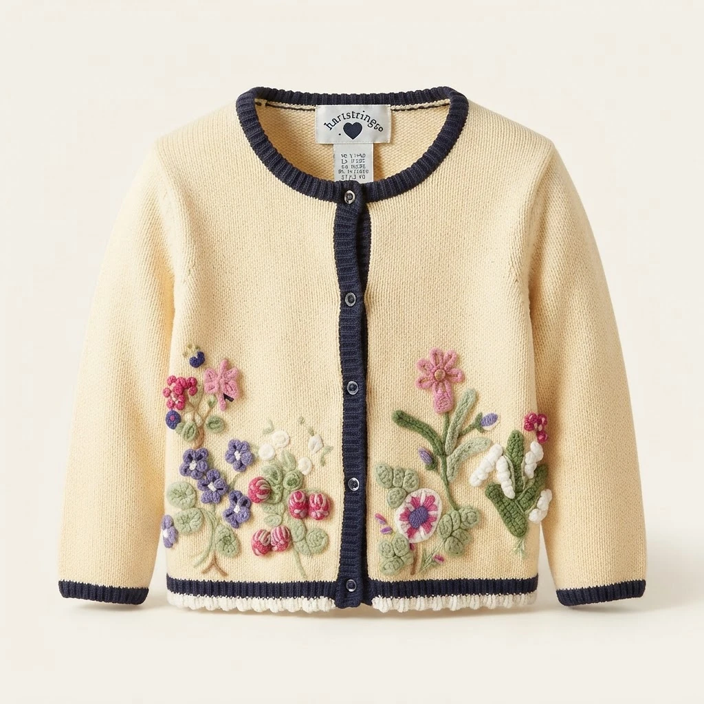Embroidered floral button-up cardigan