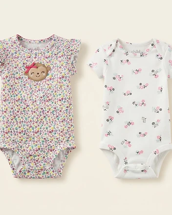 Set of Two Floral Baby Bodysuits