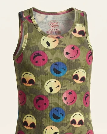 Girls Smiley Face Camouflage Tank Top