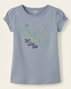 Keep Our Oceans Blue Rhinestone Whale Graphic Tee