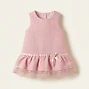 Pink Tweed Dress with Lace Hem and Rose Detail