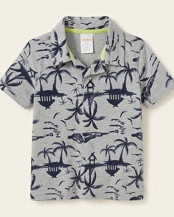 Boys Tropical Palm Tree Print Polo Shirt