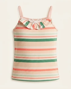 Striped Ruffle Tank Top with Tassel Detail