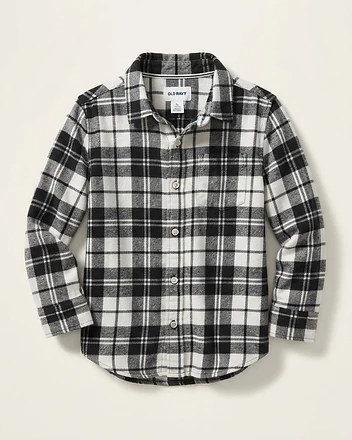 Black and White Plaid Flannel Button-Down Shirt