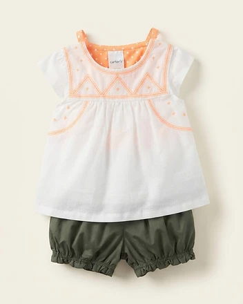Carter's Baby Girl Embroidered Top and Diaper Cover Set