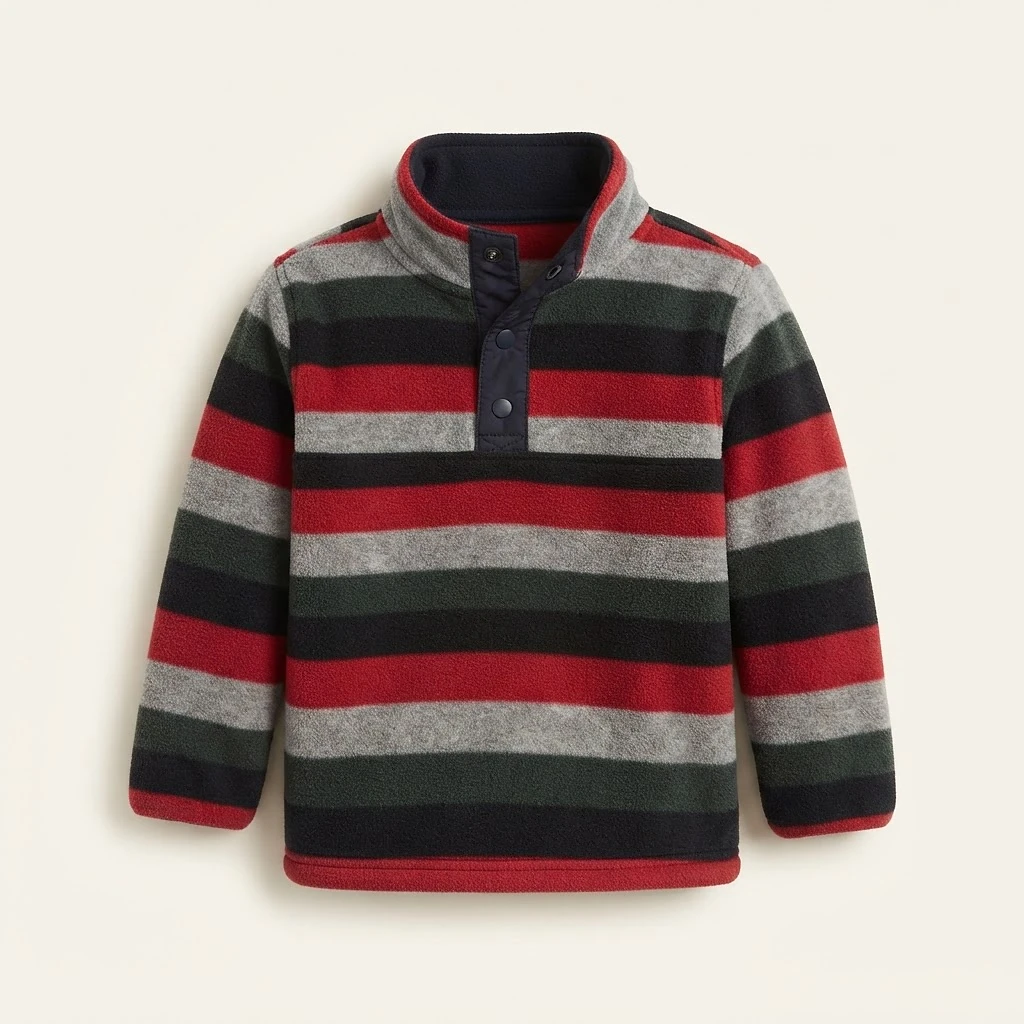 Striped Fleece Snap-Front Pullover