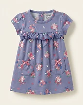Floral Ruffle Dress with Bow Pockets