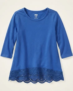 Girls 3/4 Sleeve Lace Hem Tunic