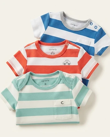 Set of 3 Striped Pocket Bodysuits