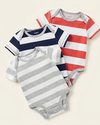 Set of 3 Striped Baby Bodysuits