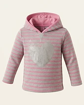 Striped Thermal Hoodie with Glitter Heart