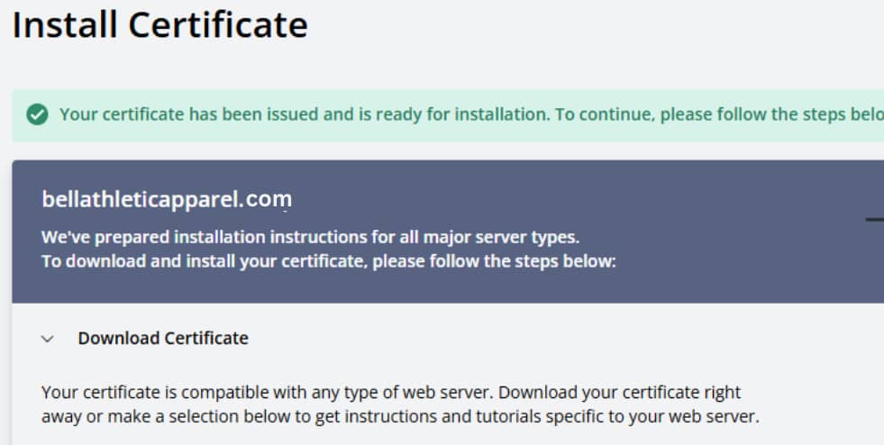 Bell Athletic — TLS Cert Provisioned