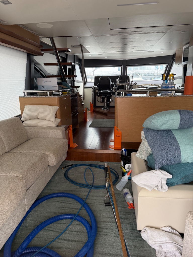 Yacht Detailing Fort Lauderdale crew performing interior detailing and cleaning before the Fort Lauderdale boat show