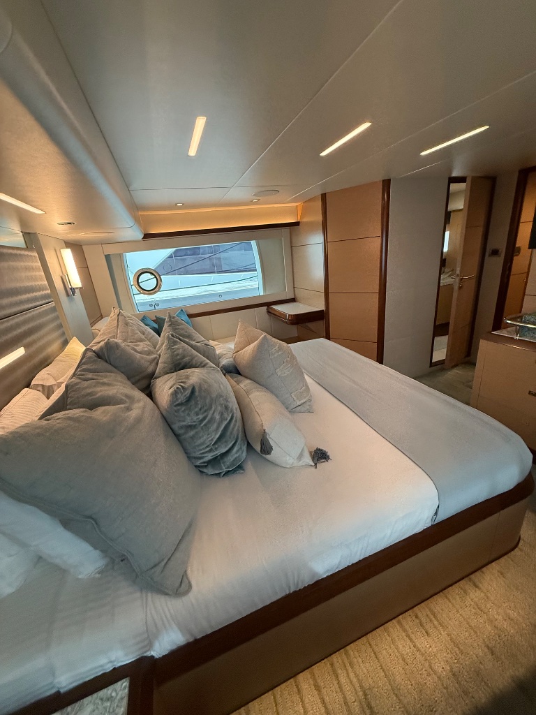 Yacht master stateroom cleaned, staged and ready for boat show viewings in Fort Lauderdale