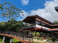 Two-story hospitality structure in daylight