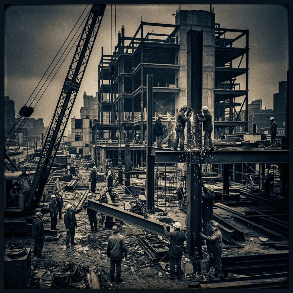 Construção civil clássica em preto e branco com tratamento moderno