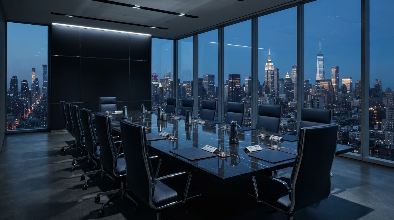 Sala de reuniões executiva com vista para a cidade