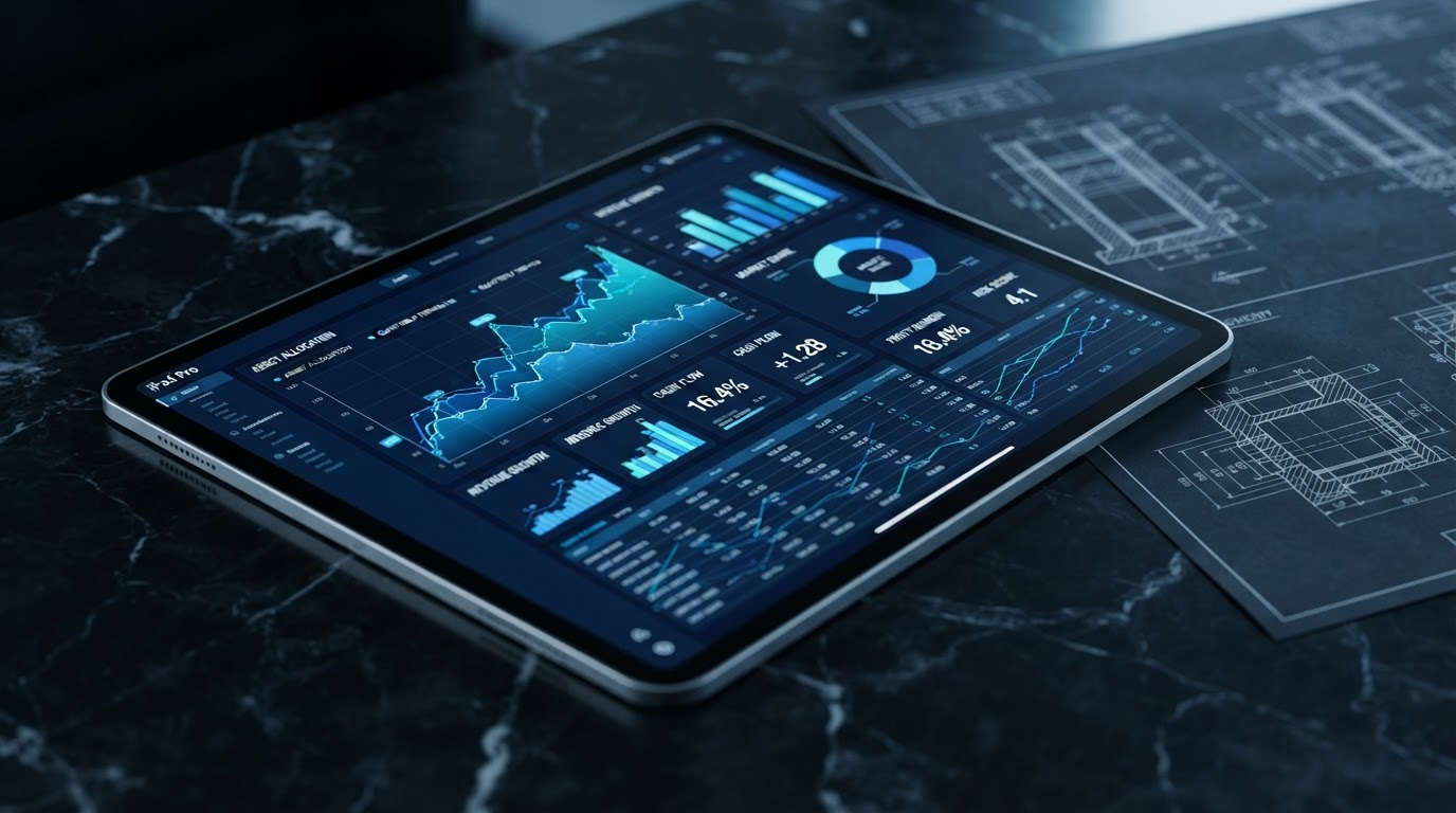 Dashboard de gestão com KPIs e visualizações de dados