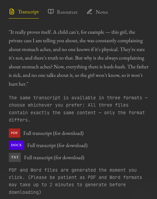 Transcript tab