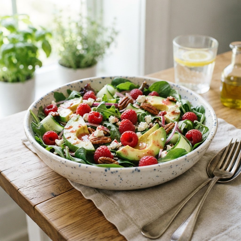 Raspberry Avocado Green Salad