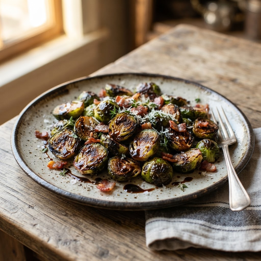 Pan-Seared Brussels with Balsamic