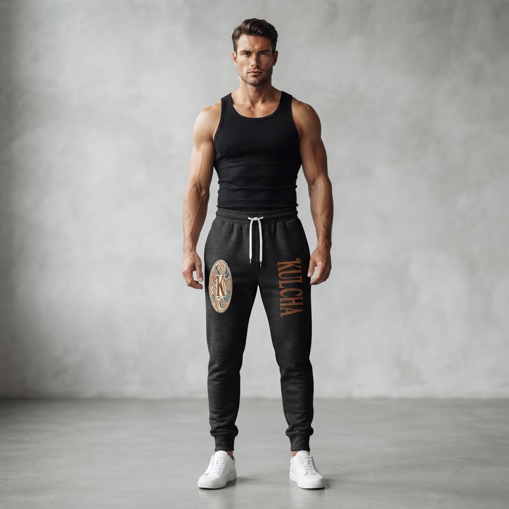 KULCHA Tapered Leg Drawstring Joggers on model 5