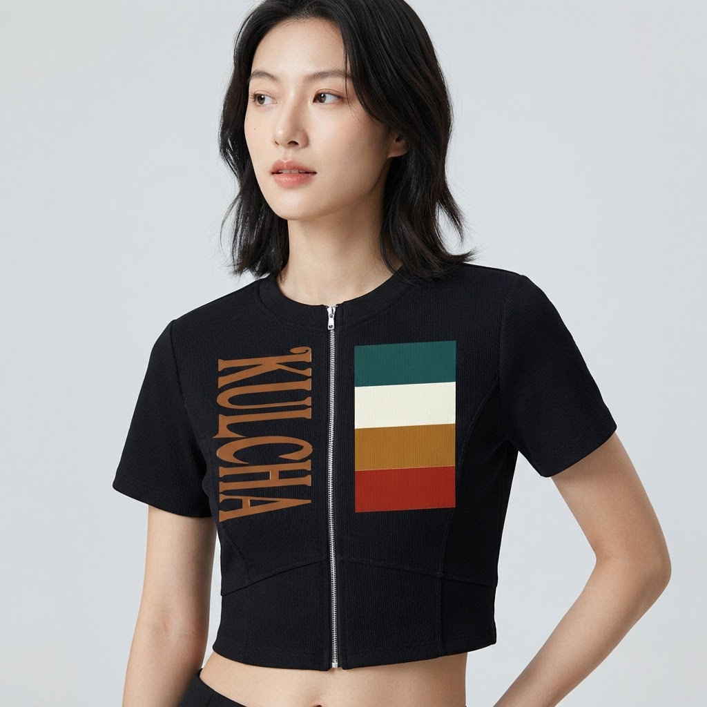 Kulcha Paneling Full-Zip Tee on model 2