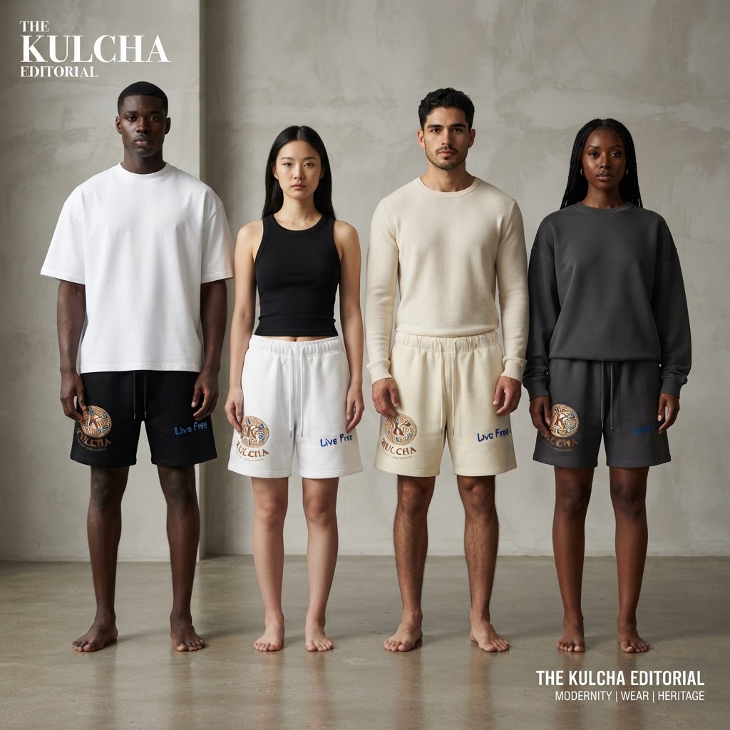 KULCHA Heavyweight Fleece Loose Fit Shorts on model 9